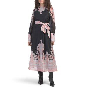 NANCY YANG Pink Floral Tie Waist Dress